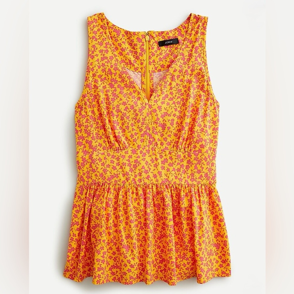 J. Crew Pink and Yellow Floral Sleeveless V-Neck Peplum Blouse NWOT